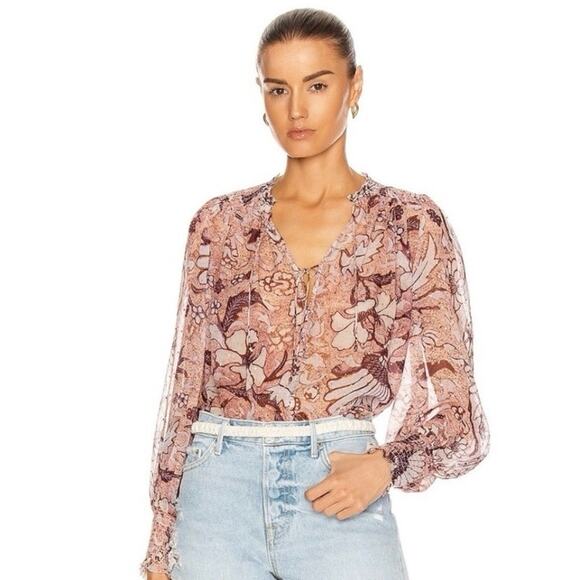 Ulla Johnson Women's size 4 Purple Silk Metallic Floral Anita Long Sleeve Blouse - Picture 1 of 11